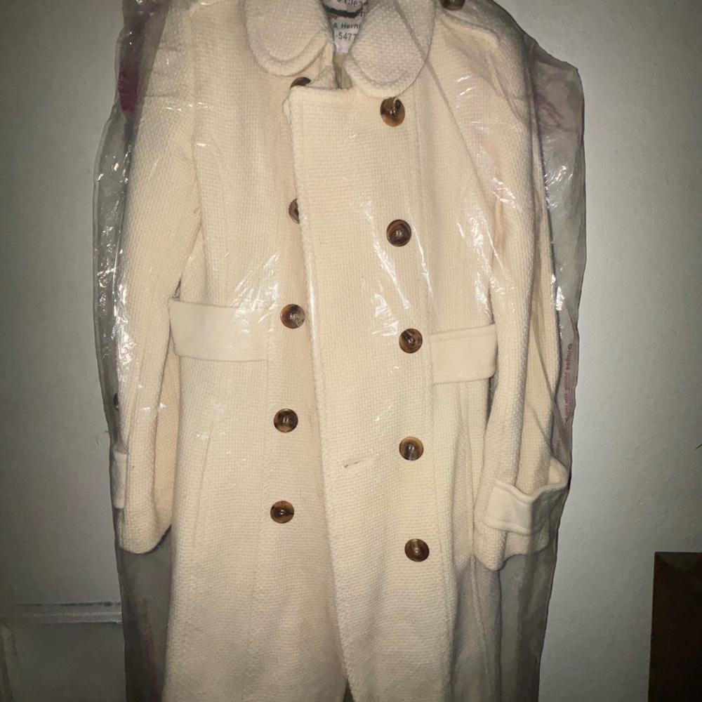 Andrew Marc Cream Double-Breasted Wool Trench Coat